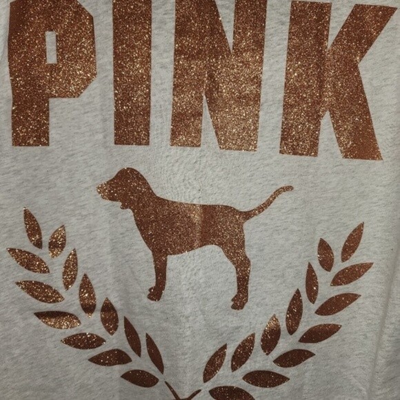 Campus T-shirt Heather Grey Glitter Logo PINK Victoria's Secret Medium NWT - Picture 5 of 7